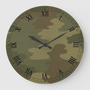 Dark Camouflage Round Roman Numerals Clock