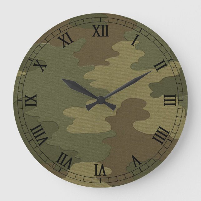 Dark Camouflage Round Roman Numerals Clock (Front)