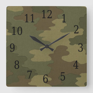 Dark Camouflage Square Clock