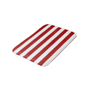 Dark Candy Apple Red and White Stripes Bath Mat