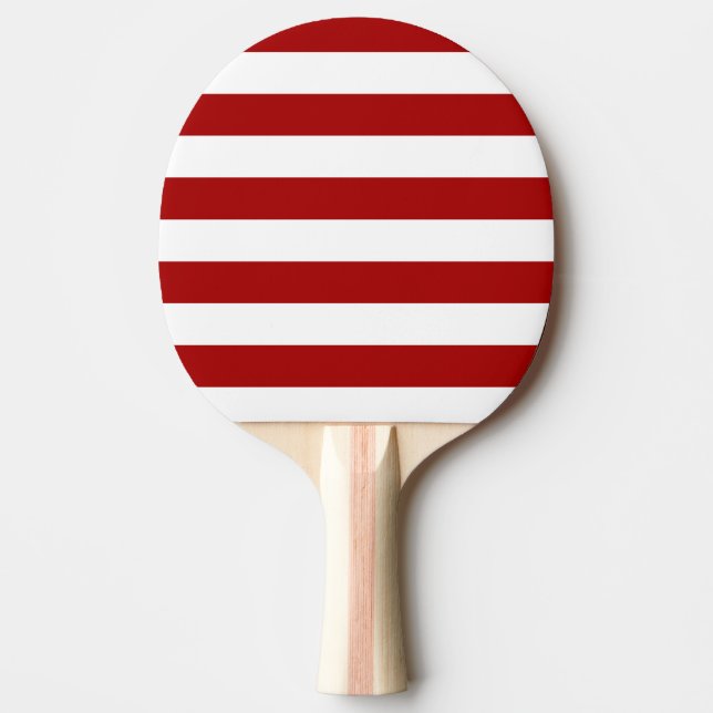 Dark Candy Apple Red and White Stripes Ping Pong Paddle (Front)