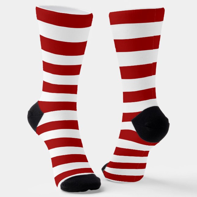 Dark Candy Apple Red and White Stripes Socks (Angled)