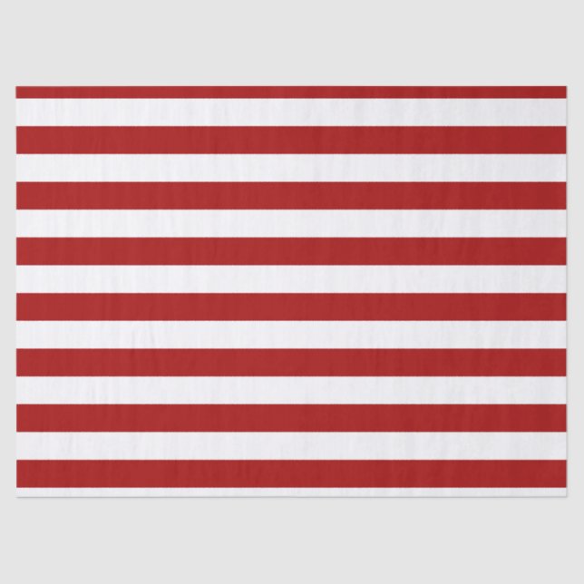 Dark Candy Apple Red and White Stripes Tissue Paper (Front)