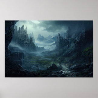 Dark Castle Landscape — Fantasy Gothic Fortress Wa Poster