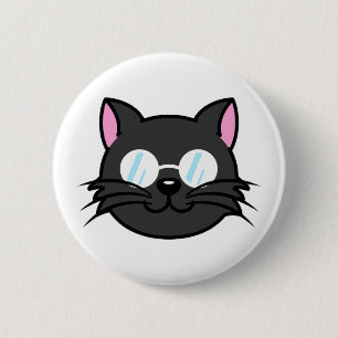 Dark Cat Black Cat Grey Cat Wearing Glasses 2 Inch Round Button