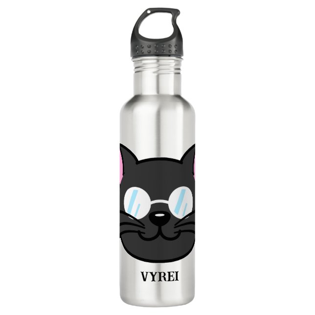 Dark Cat Black Cat Grey Cat Wearing Glasses 710 Ml Water Bottle (Front)