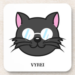 Dark Cat Black Cat Grey Cat Wearing Glasses Coaster