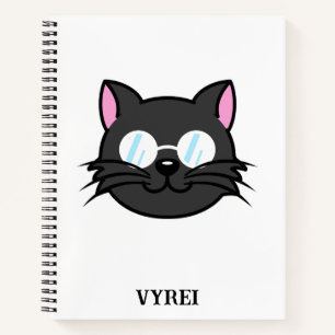 Dark Cat Black Cat Grey Cat Wearing Glasses Notebook