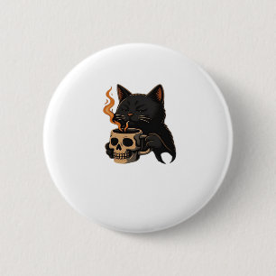 Dark Cat Coffee With Skull Mug Oversized T-Shirt 2 Inch Round Button