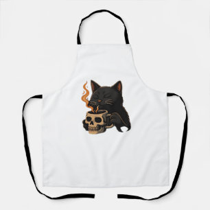 Dark Cat Coffee With Skull Mug Oversized T-Shirt Apron