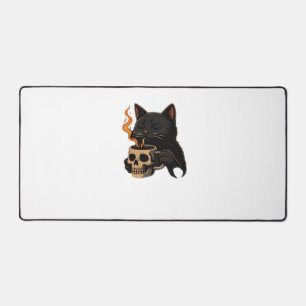Dark Cat Coffee With Skull Mug Oversized T-Shirt Desk Mat