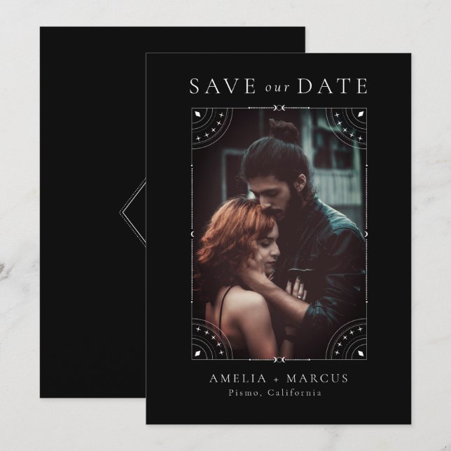 Dark Celestial Moon & Stars Save Date Invitation (Front/Back)