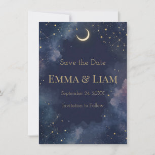 Dark Celestial Save the Date Crescent Moon