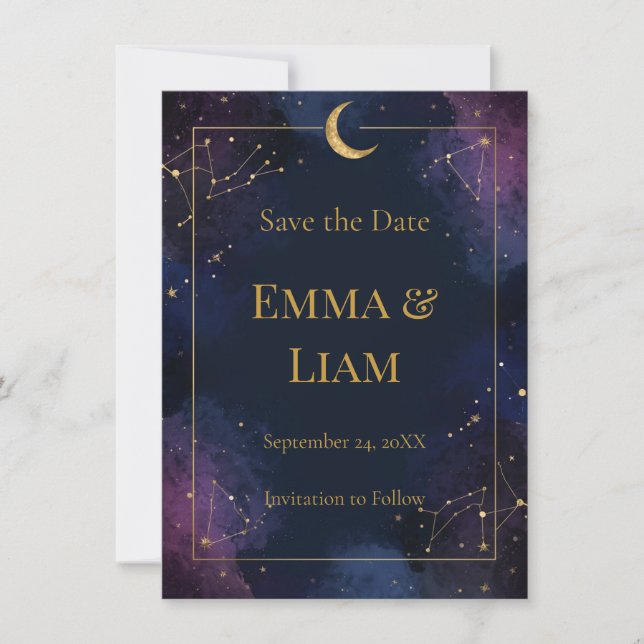 Dark Celestial Save the Date | Gold Constellations (Front)