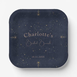 Dark Celestial Sun and Moon Bridal Brunch Shower Paper Plate