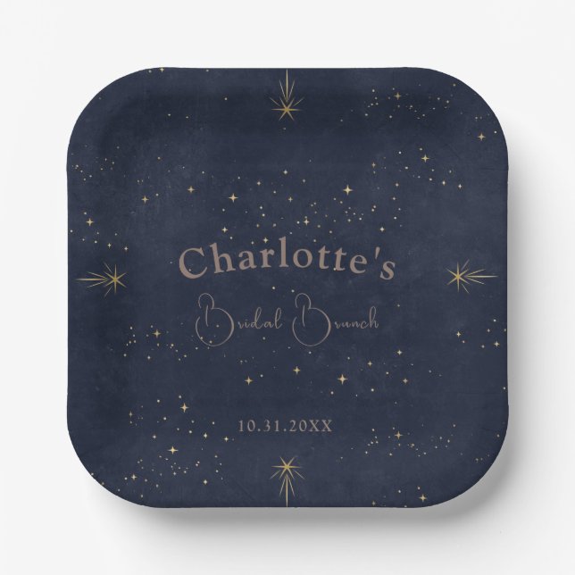 Dark Celestial Sun and Moon Bridal Brunch Shower Paper Plate (Front)