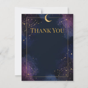 Dark Celestial Thank You Card   Gold Stars, Moon