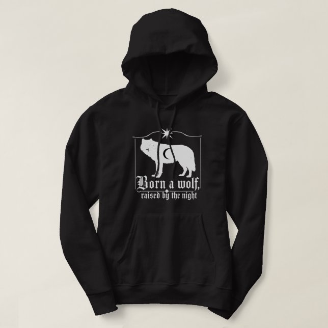 Dark Celestial Wolf Silhouette Gothic Art Hoodie (Design Front)