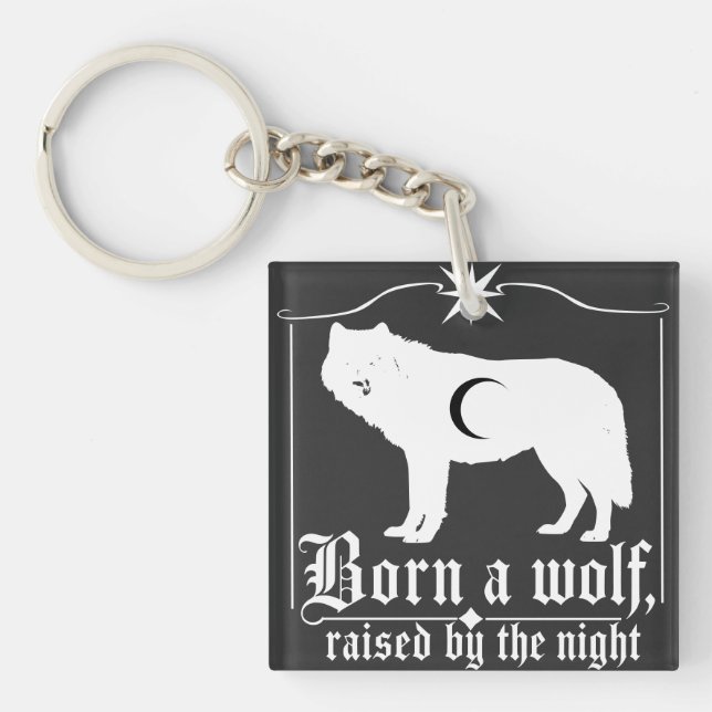 Dark Celestial Wolf Silhouette Gothic Art Keychain (Front)