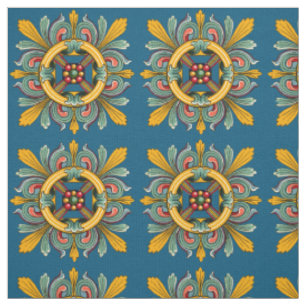 Dark Cerulean Victorian Tile Design Fabric