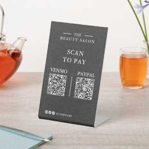 Dark Charcoal Dual QR Code Scan to Pay — Lash Tech Pedestal Sign