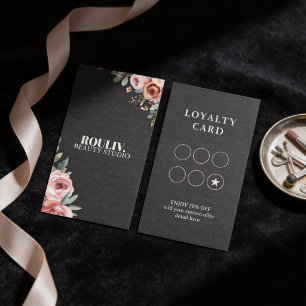 Dark Charcoal Floral Lash Artist & Beauty Salon Loyalty Card