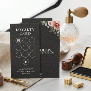 Dark Charcoal Floral Skinny Reward Grid · Beauty Loyalty Card