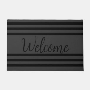 Dark Charcoal Grey And Black Stripe Welcome Doormat