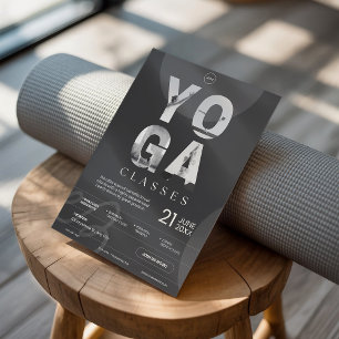 Dark Charcoal Grey Bold Modern Yoga Studio Classes Flyer