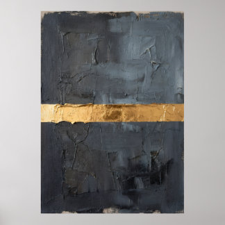 Dark Charcoal Impasto Gold Metallic Band Luxury Ab Poster