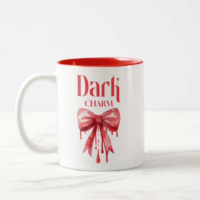 Dark Charm Coquette Gothic Bow Two-Tone Coffee Mug (Left)