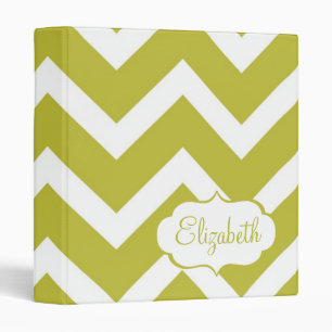Dark Chartreuse Chevron Custom Name Binder