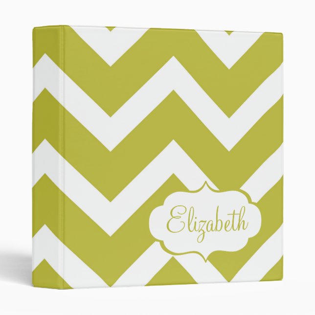 Dark Chartreuse Chevron Custom Name Binder (Front/Spine)