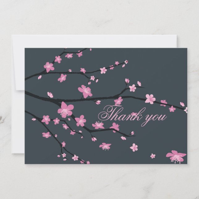 Dark Cherry Blossom Mariage Merci Cartes (Devant)