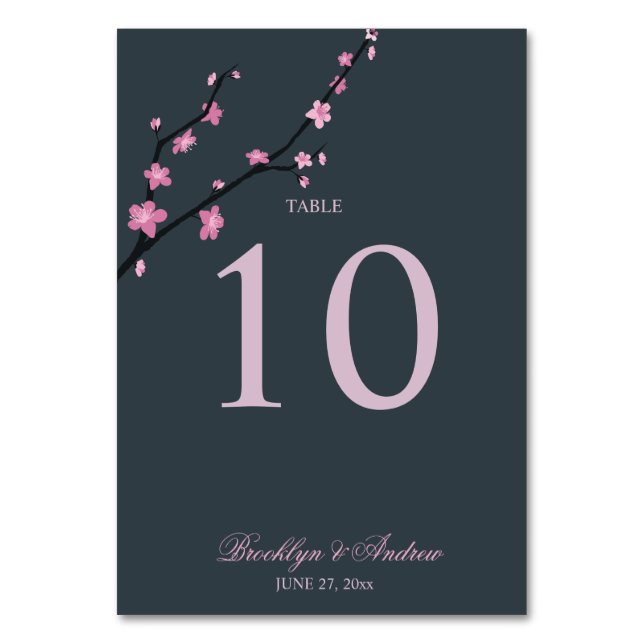 Dark Cherry Blossom Wedding Table Numbers (Front)