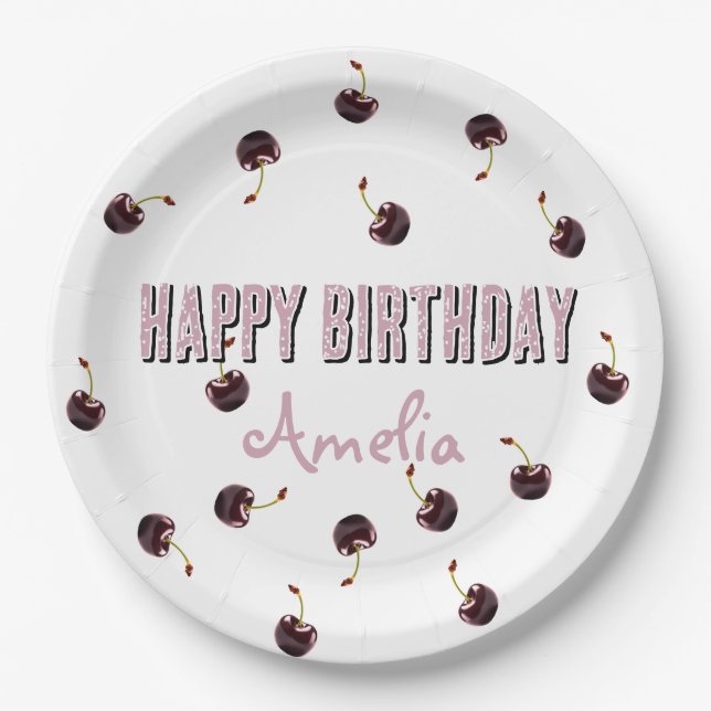 Dark Cherry Personalized Party Paper Plate (Front)