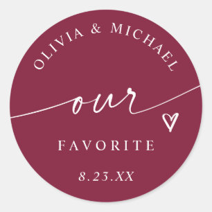 Dark Cherry Red Our Favorite Wedding Treat Bag Classic Round Sticker