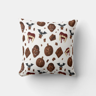 Dark Chocolate And Dracula Fangs Spooky Sweet Throw Pillow