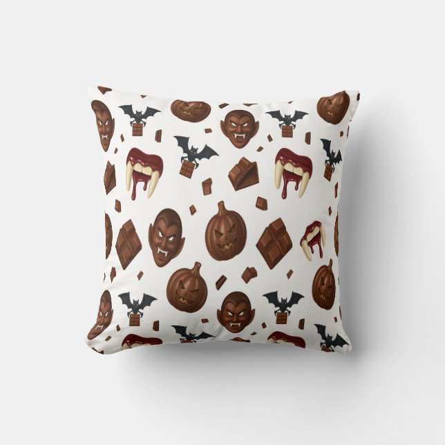 Dark Chocolate And Dracula Fangs Spooky Sweet  Throw Pillow (Front)