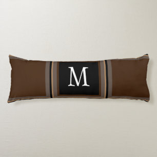 Dark Chocolate Brown Custom Single Initial Striped Body Pillow