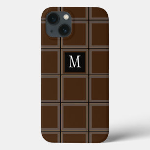 Dark Chocolate Brown Custom Single Initial Striped iPhone 13 Case