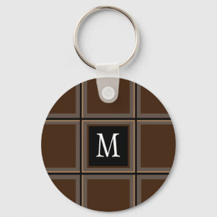Dark Chocolate Brown Custom Single Initial Striped Keychain