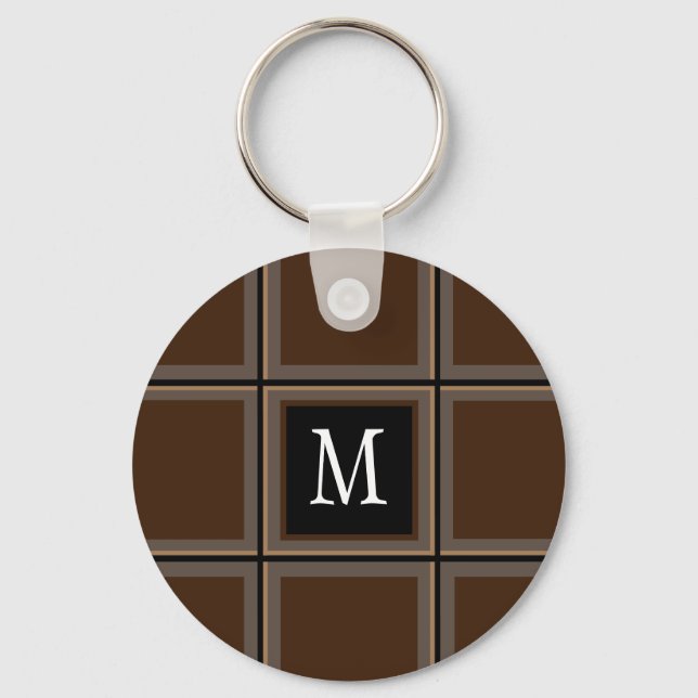 Dark Chocolate Brown Custom Single Initial Striped Keychain (Front)