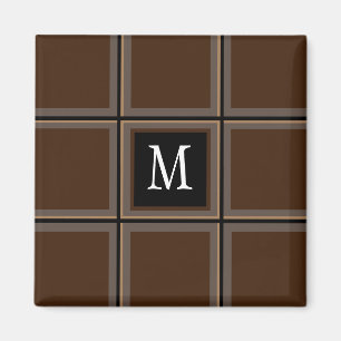 Dark Chocolate Brown Custom Single Initial Striped Magnet