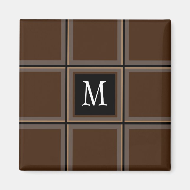 Dark Chocolate Brown Custom Single Initial Striped Magnet (Front)