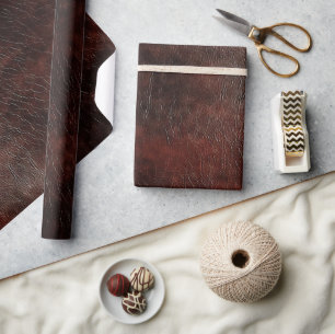 Dark Chocolate Brown Faux Leather  Wrapping Paper