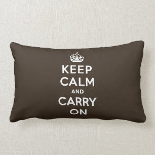 Dark Chocolate Brown Keep Calm and Carry On Lumbar Pillow