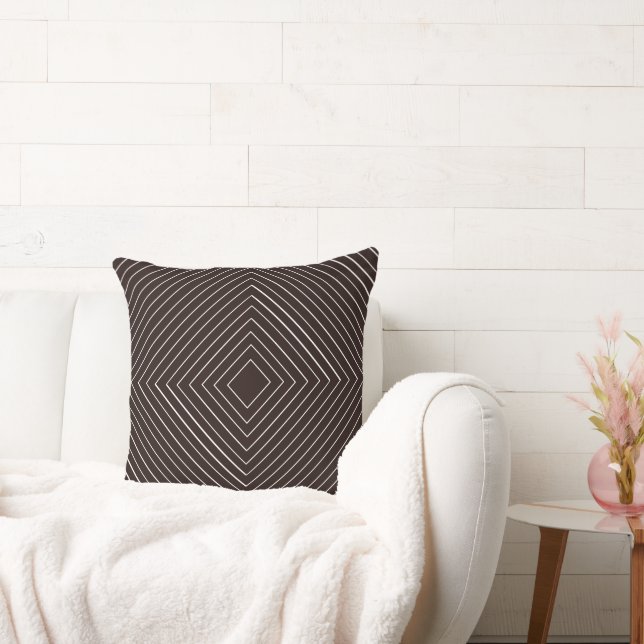 dark chocolate brown Nested White Squares Tribal Throw Pillow (Couch)