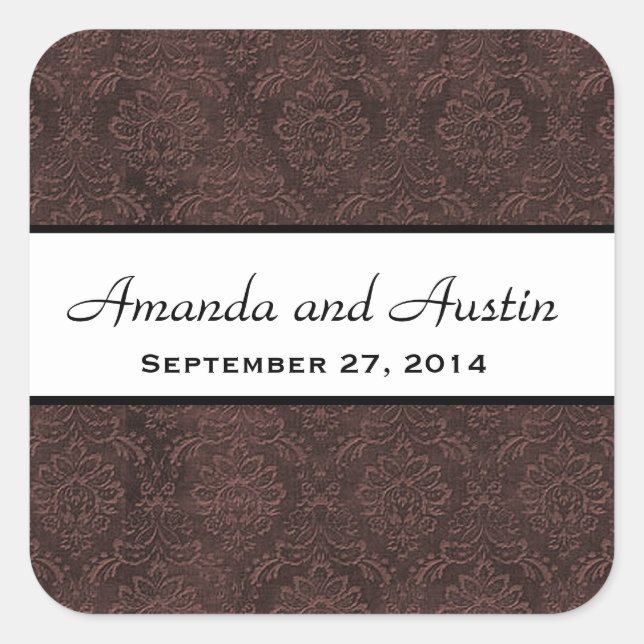 Dark Chocolate Damask Save the Date Wedding V06 Square Sticker (Front)