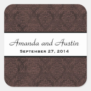 Dark Chocolate Damask Save the Date Wedding V06 Square Sticker